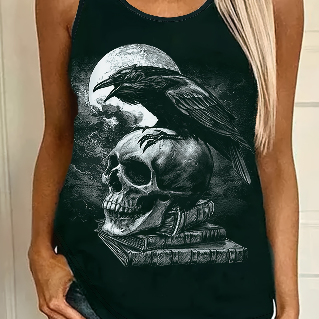 

Skull Print Crew Neck Tank Top, Casual Sleeveless Tank Top For Spring & Summer, Women's Clothing