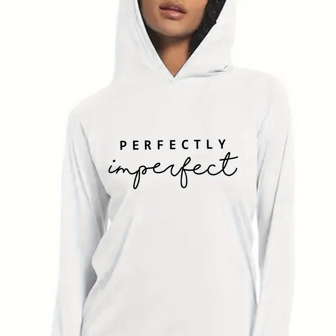 

Women's Long Sleeve Hoodie With "perfectly " Letter Print, Casual Polyester Knit Top, Regular Fit, Sleeve Length, Autumn/, No Waistband