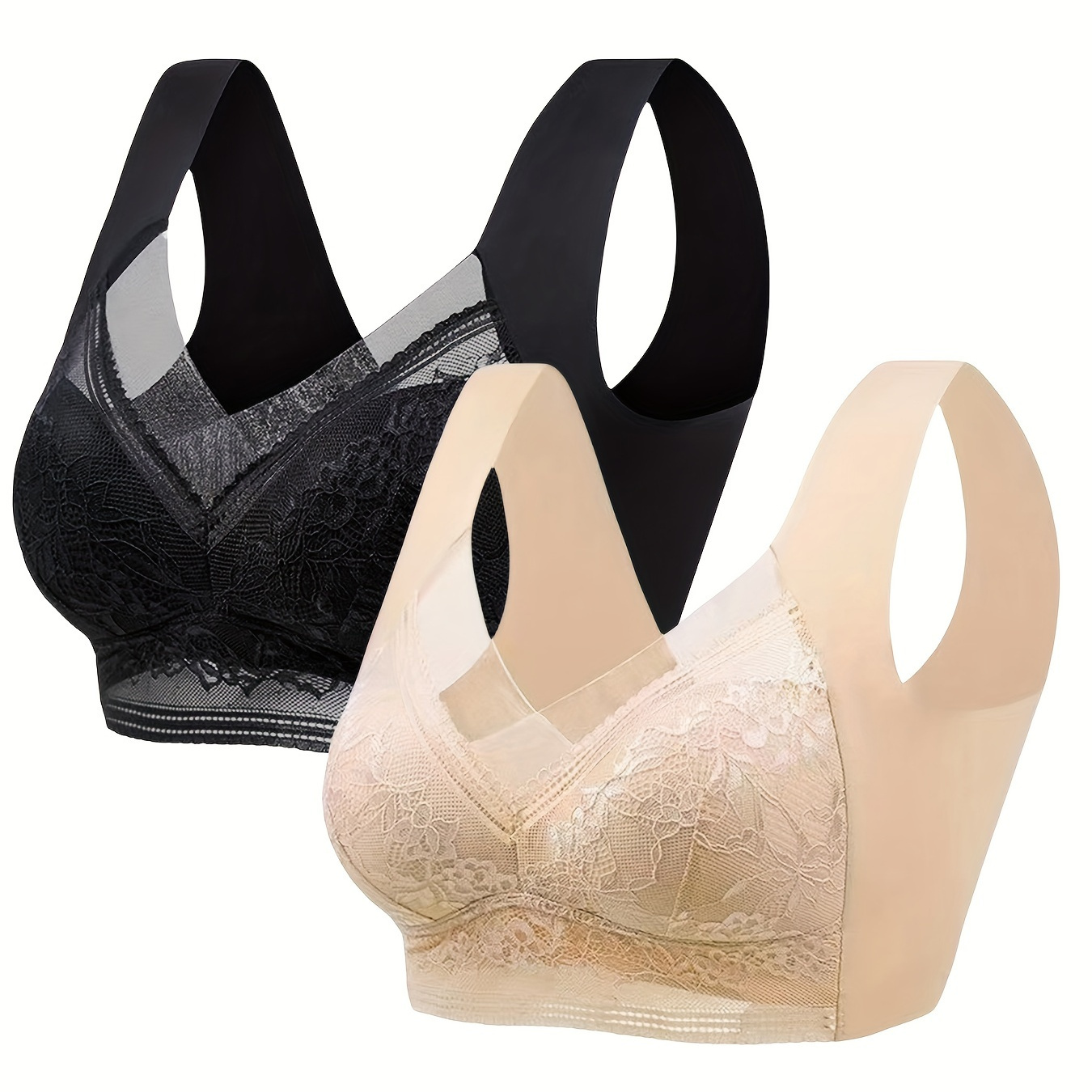 Contrast Lace Wireless Bras Comfy Breathable Full Coverage - Temu