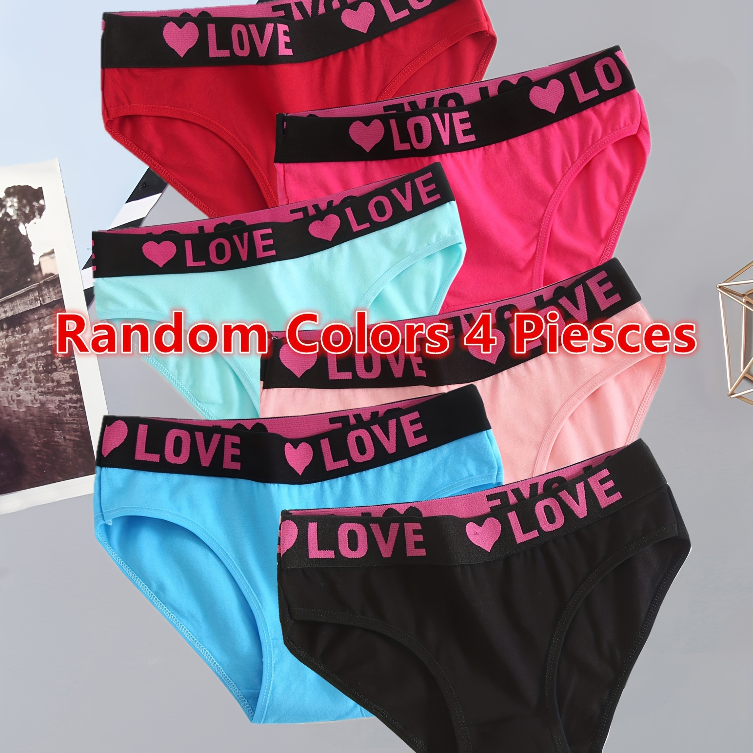 

4pcs Women's Simple Panties Set, Plus Size Letter Tape Comfy & Breathable Briefs