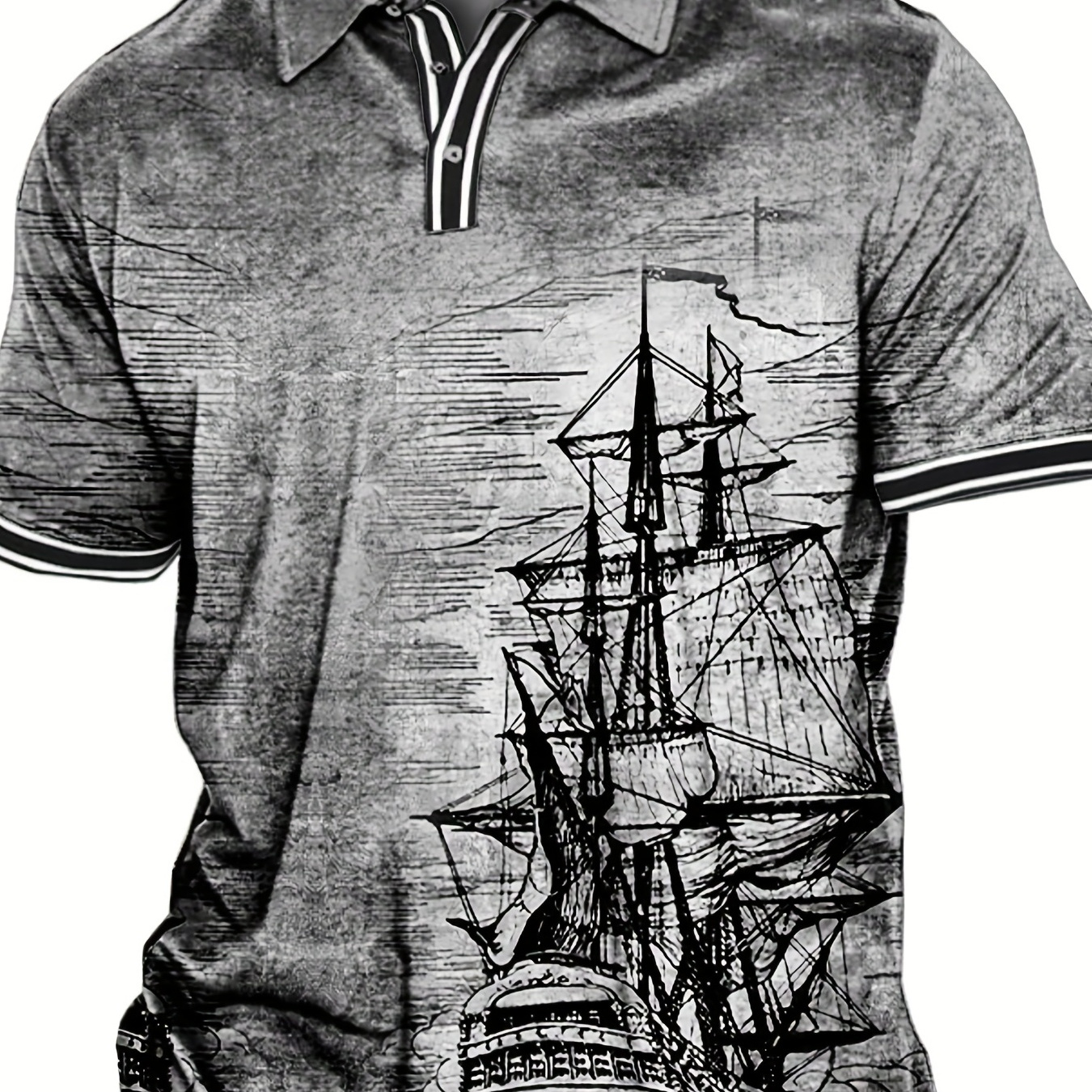 

Men's Vintage Casual 3d Sailboat Print Graphic Shirt With Short Sleeves For Summer, Plus Size