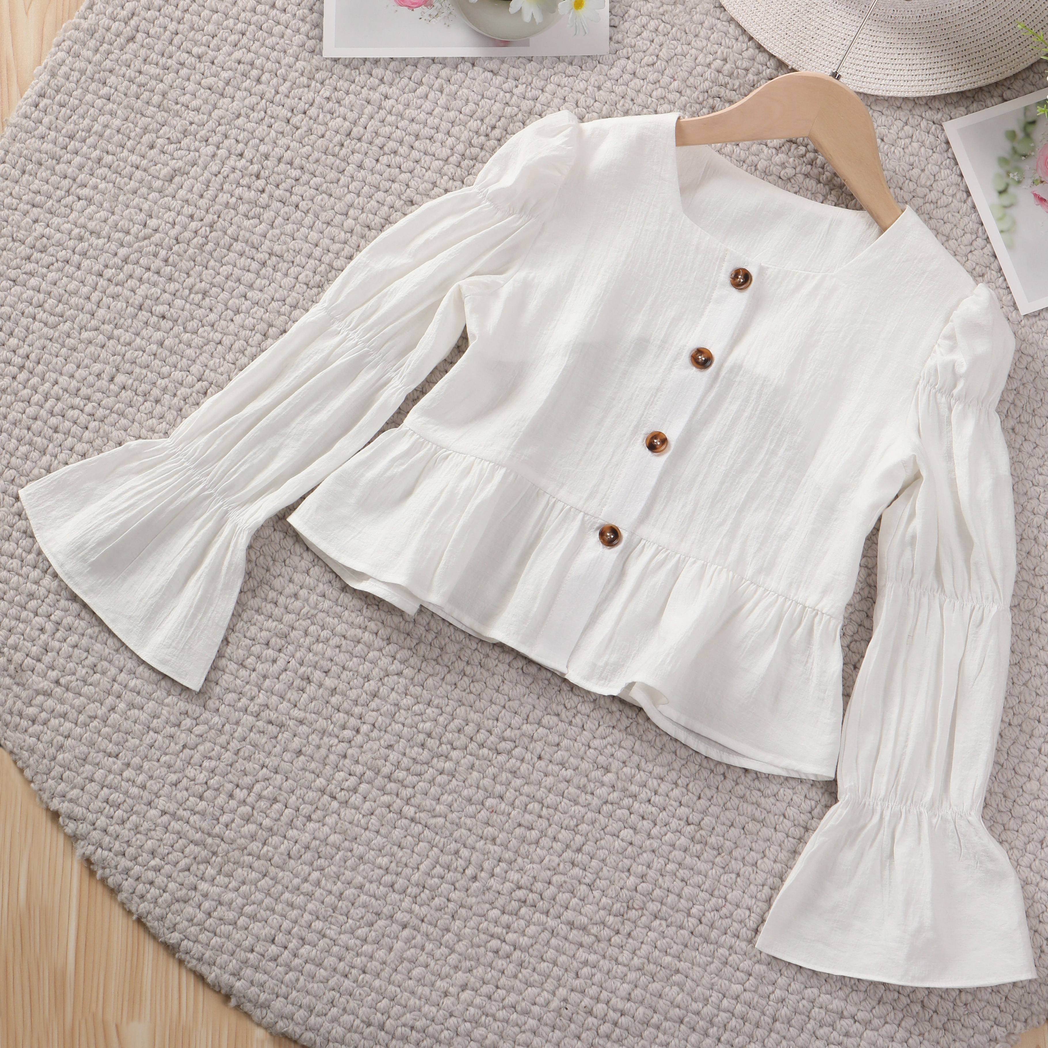 

Girls Square Neck Puff Sleeve Crop Top Breathable Elegant Style For Spring Summer
