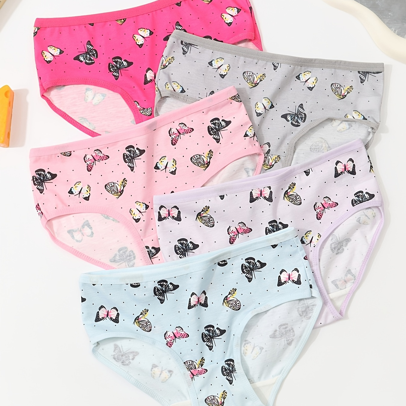 

5pcs Girls' Underwear Briefs With Print, Polyester Fabric For