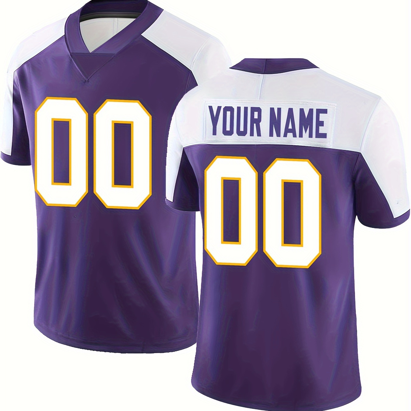 

Men's Personalized V-neck Football Jersey, Embroider Customized Name & Number, Breathable Comfy Top For Summer Sport