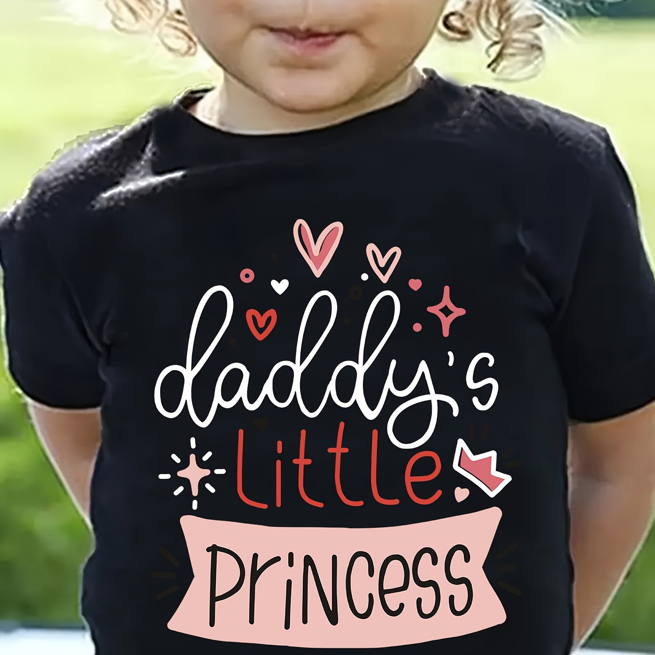 

Graffiti Daddy's Little Princess & Hearts Graphic Print Tee, Girls' Casual & Comfy Crew Neck Short Sleeve T-shirt For Spring & Summer, Girls' Clothes For Outdoor Activities & Father's Day