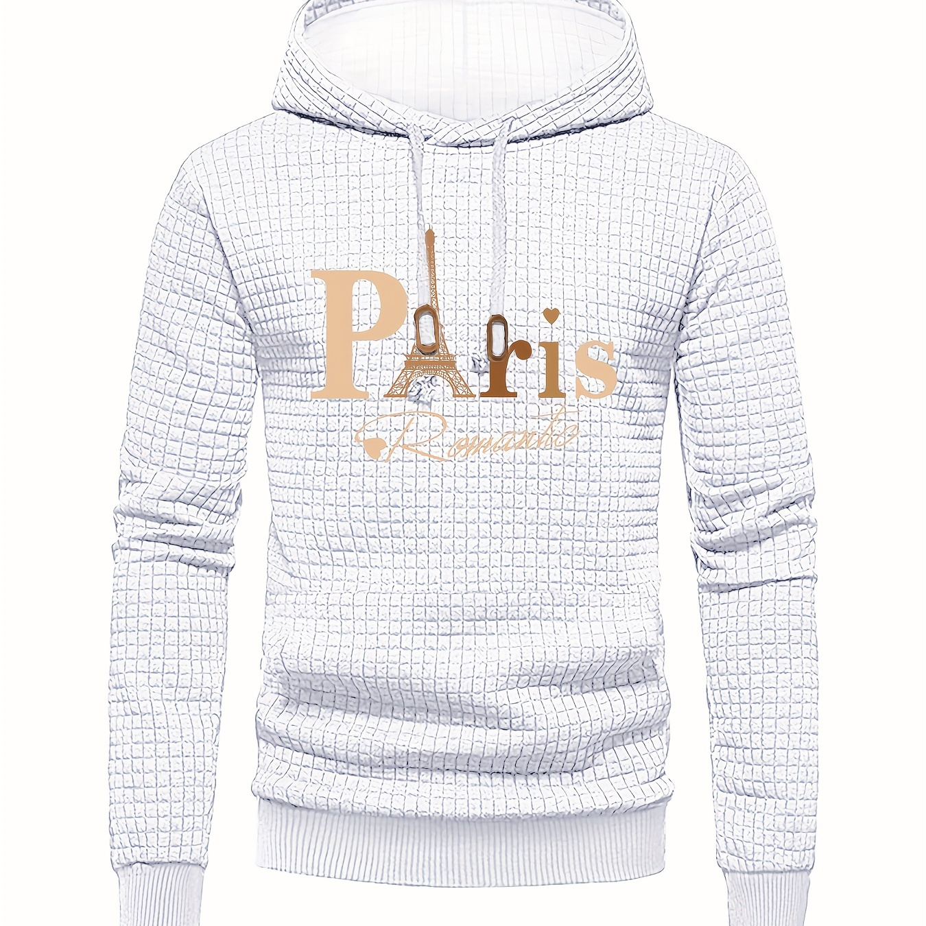 

1pc élégant sweat à capuche décontracté pour homme en avec un motif Paris, pull à manches longues avec cordon de serrage, tissu en polyester, sweat à capuche pour /l'hiver