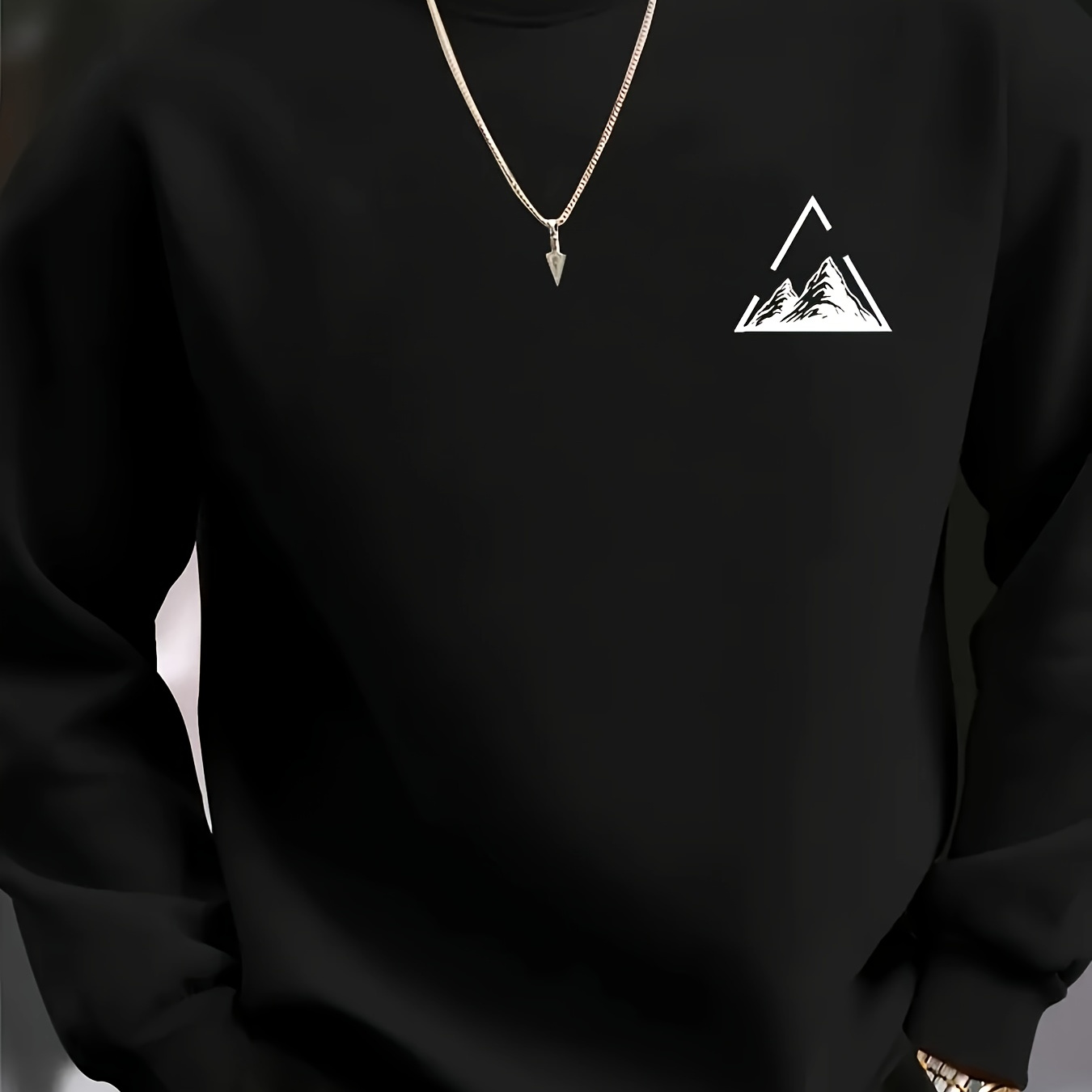 

Men's Casual Long Sleeve Crew Neck Sweatshirt - Geometric Mountain Print, Polyester , Machine Washable - Fall & Winter