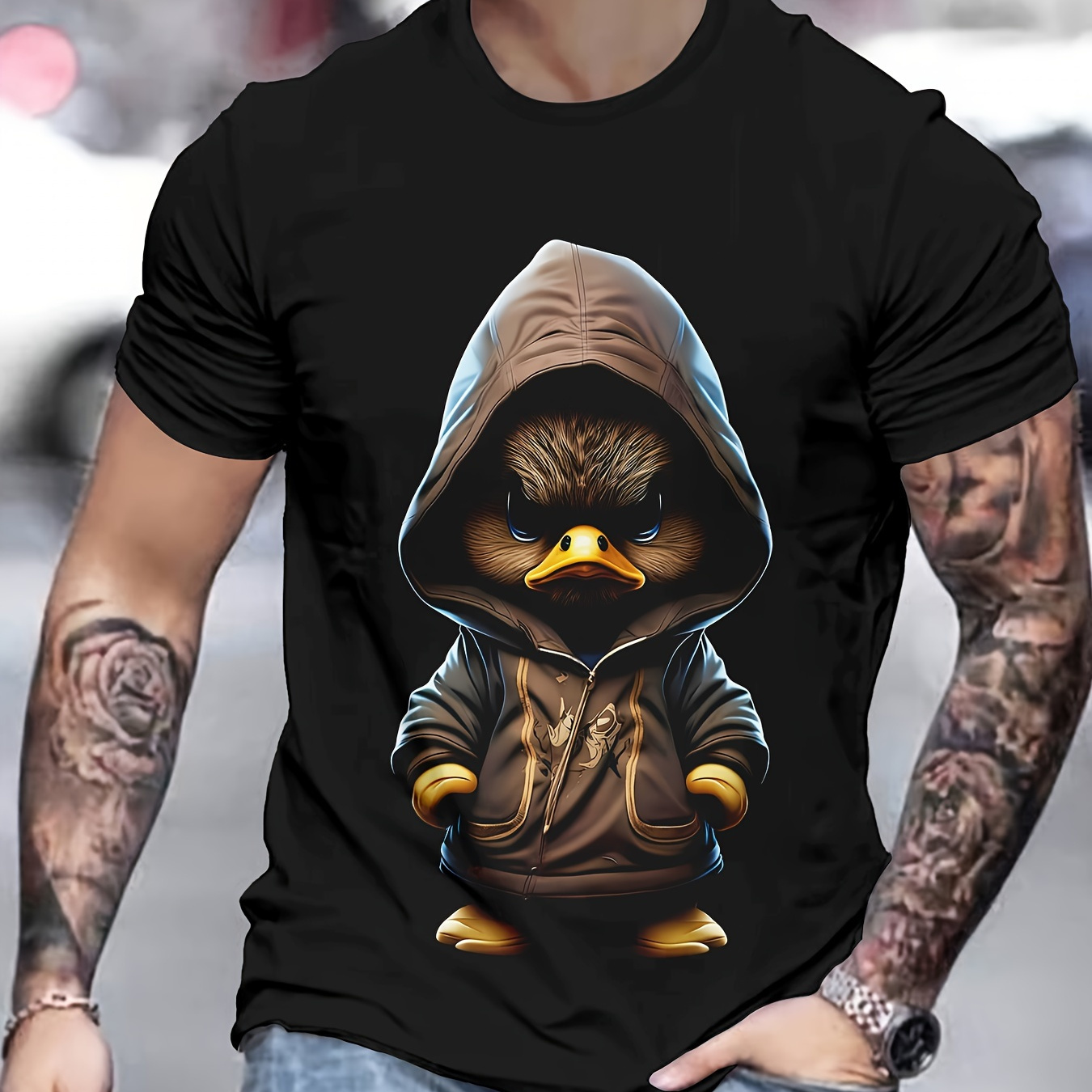 

Men's Duck Graphic Print T-shirt, Short Sleeve Crew Neck Tee, Men's Clothing For Summer Outdoor