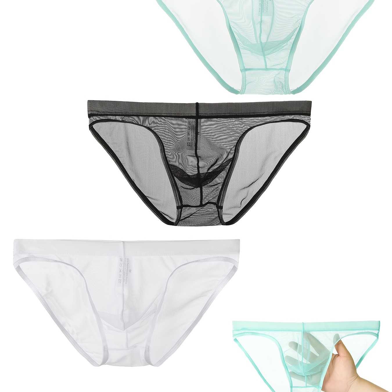 

3pacsShorts Triangle Respirants à Taille Basse pour Hommes, Transparente