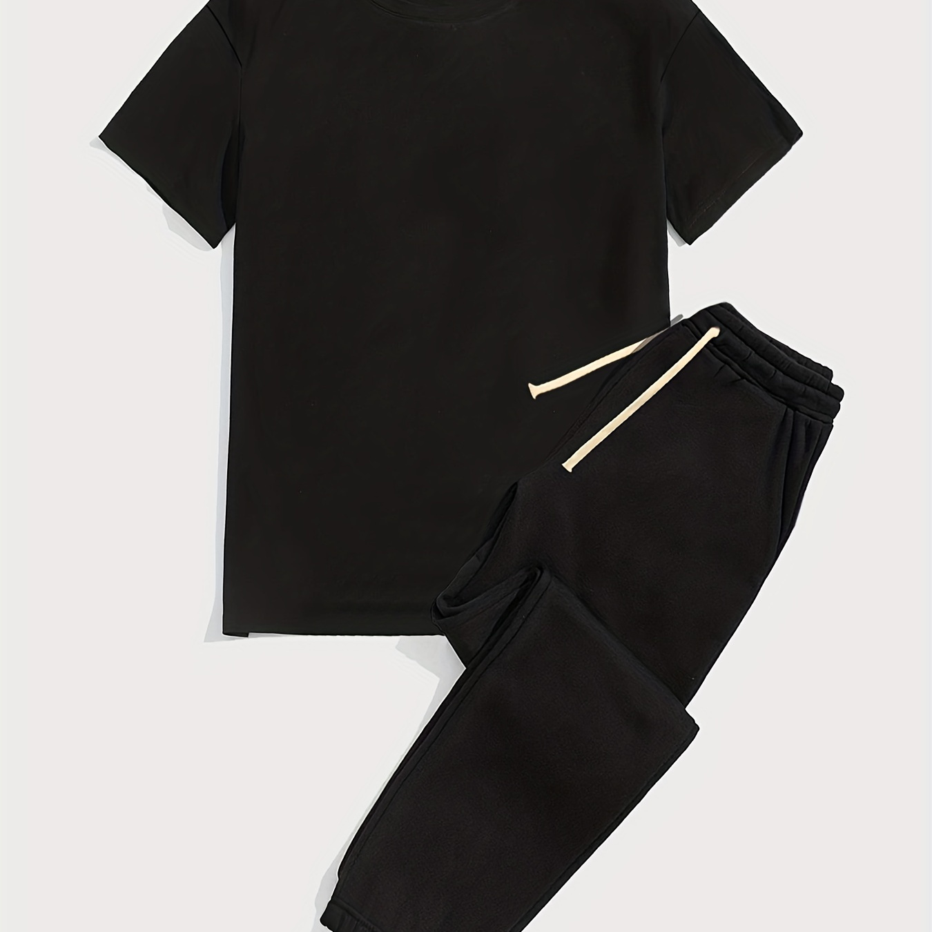 

Men's Casual T-shirt Outfit Set, Round Neck Short Sleeve Tee And Drawstring Sweatpants