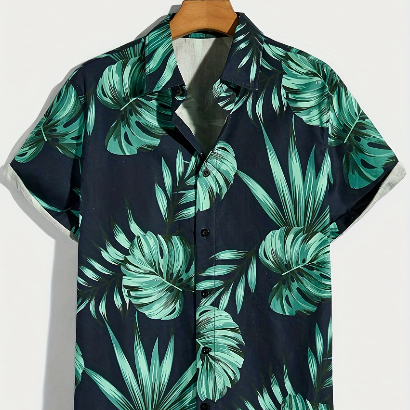 

Tropical Leaf Print Men's Casual Short Sleeve Hawaiian Shirt, Men's Shirt For Summer Vacation Resort, Tops For Man
