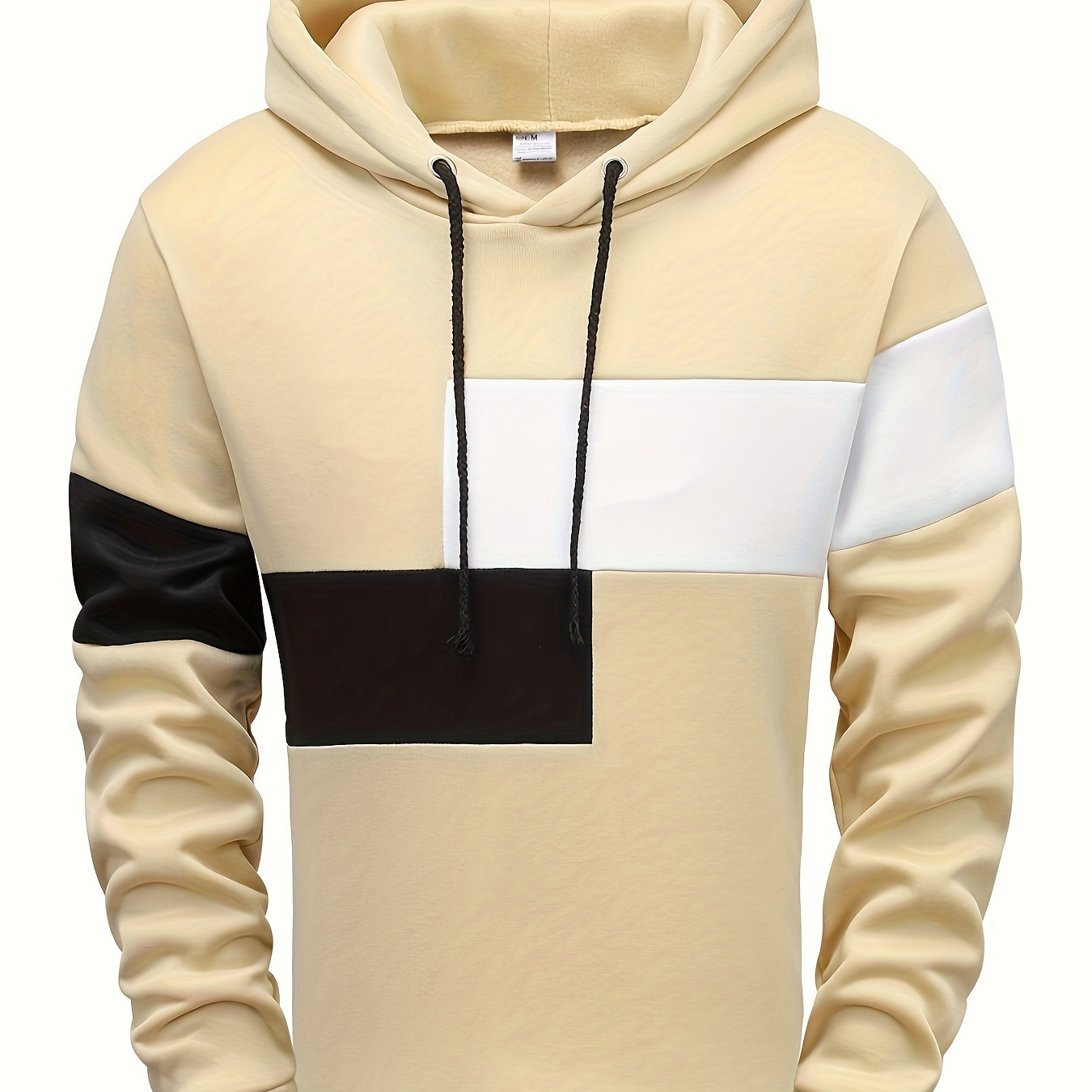 

Casual Color Block Men's Hooded Sweatshirt With Drawstring, Men's Pullover Tops For Fall Winter