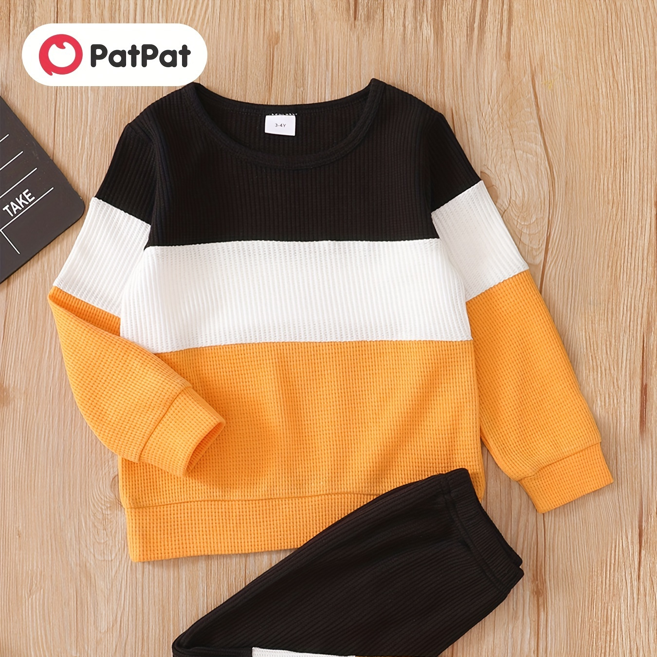 

Patpat 2pcs Boy Color Block Pullover Sweatshirt And Pants Set, Kids Clothes For Spring Fall
