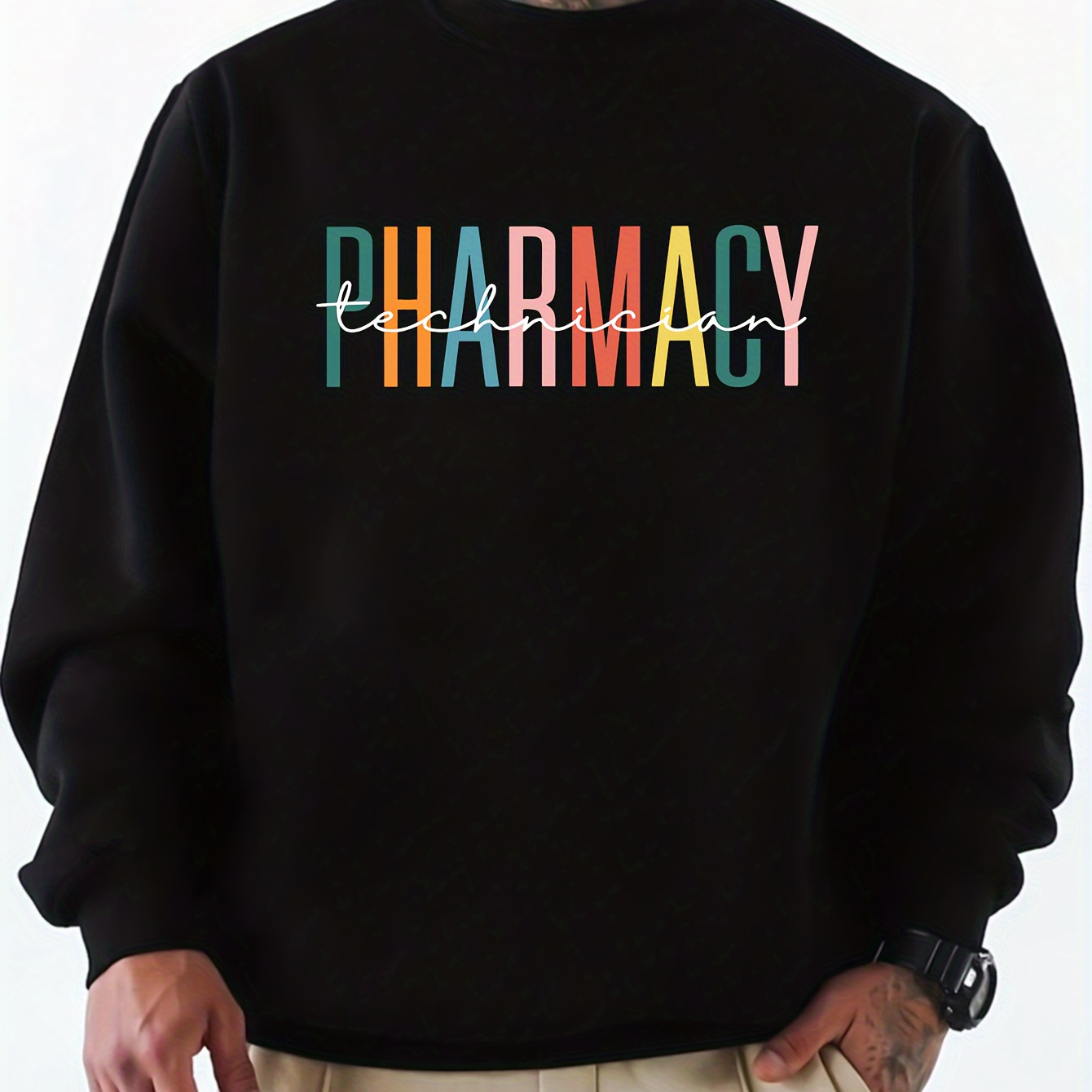 

Pharmacy Print Men's Casual Crew Neck Sweatshirt, Comfortable & Machine Washable