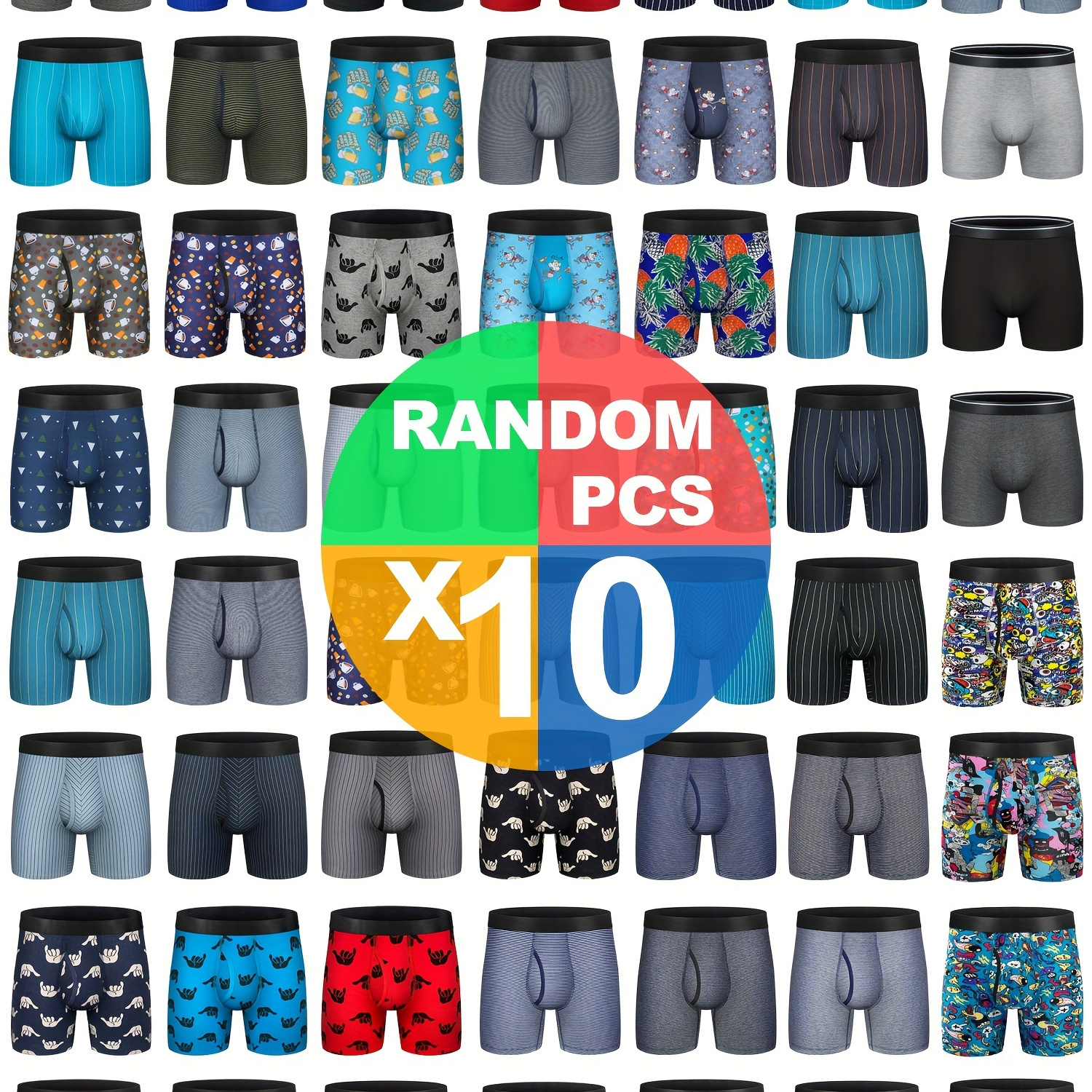 

5/7/10pcs Men's Boxer Briefs, Random Style Breathable Comfy Quick Drying Stretchy Boxer Trunks Shorts, Men's Underwear