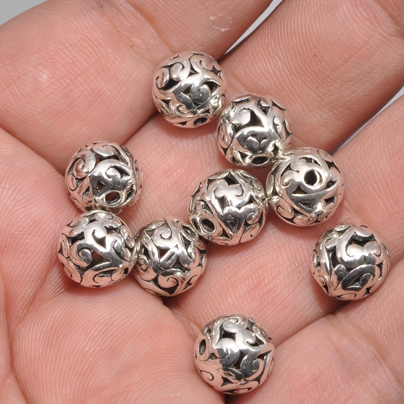 Vintage Style Hollow Round Large Hole Beads Antique Silvery - Temu