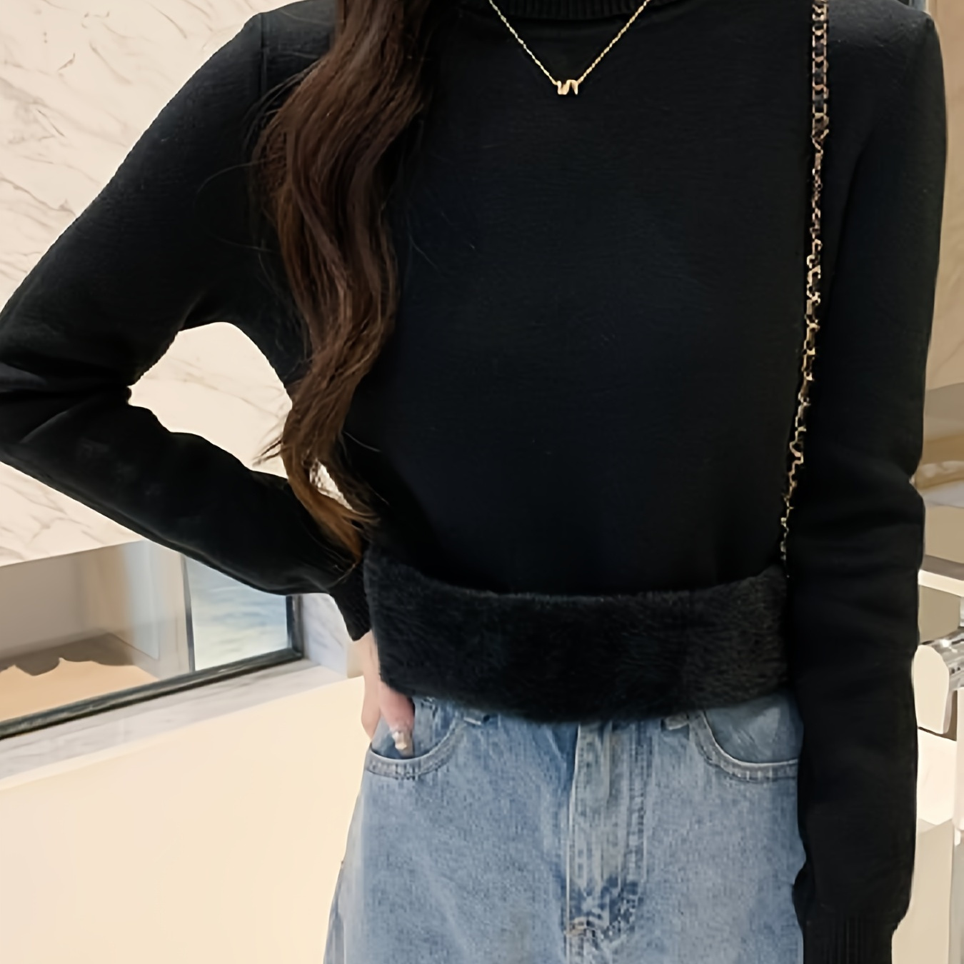 

Women's High-neck Long Sleeve Knit Sweater, Elegant Solid Color, Polyester, Warm Thickened, One-piece Pullover For Autumn/winter