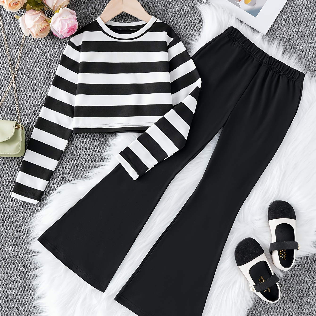 

2pcs/set, Striped Long Top + Trousers - /fall Clothes, , ,