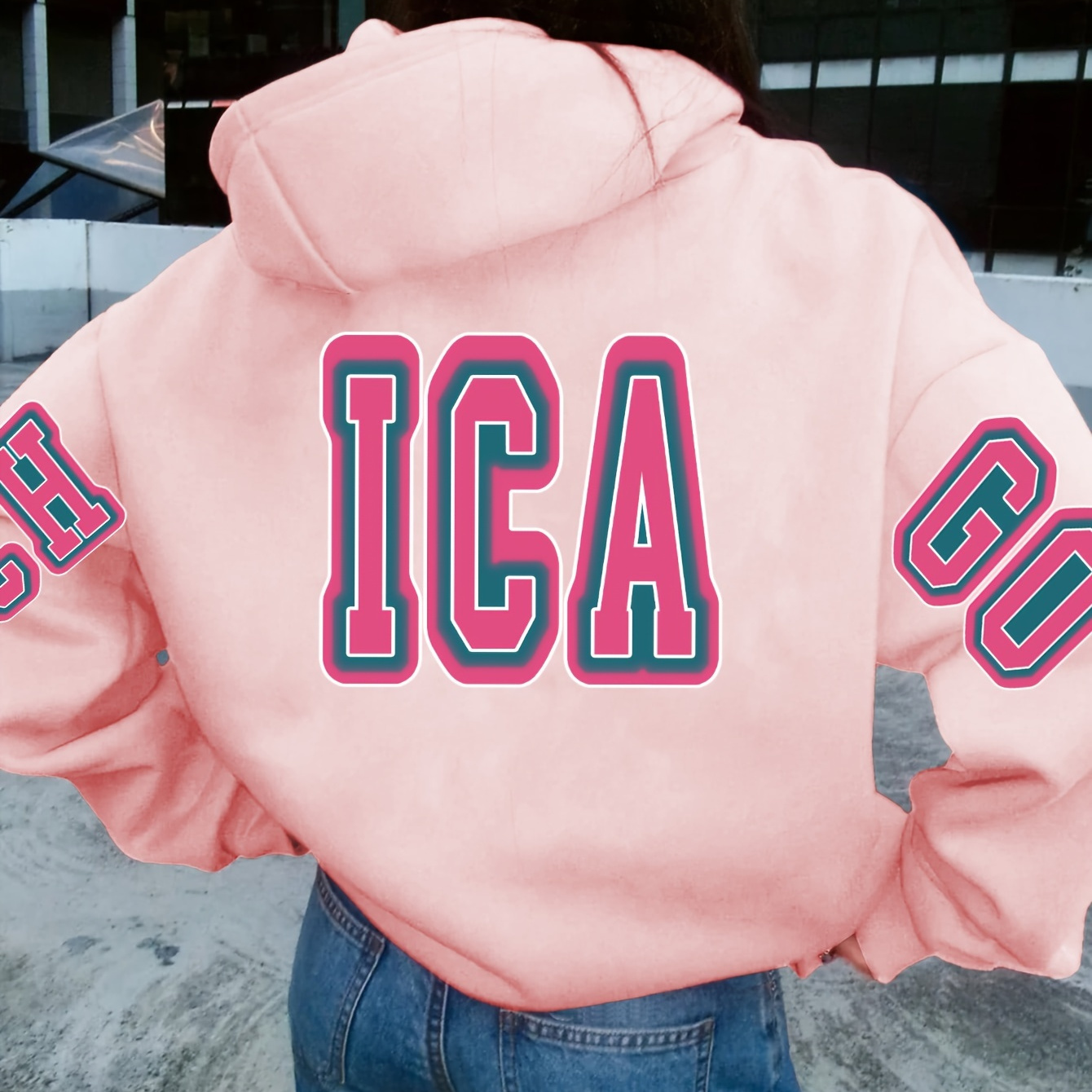 

Festive Pink Hoodie With 'ica' And 'go' Lettering For Girls - Fall/winter Collection