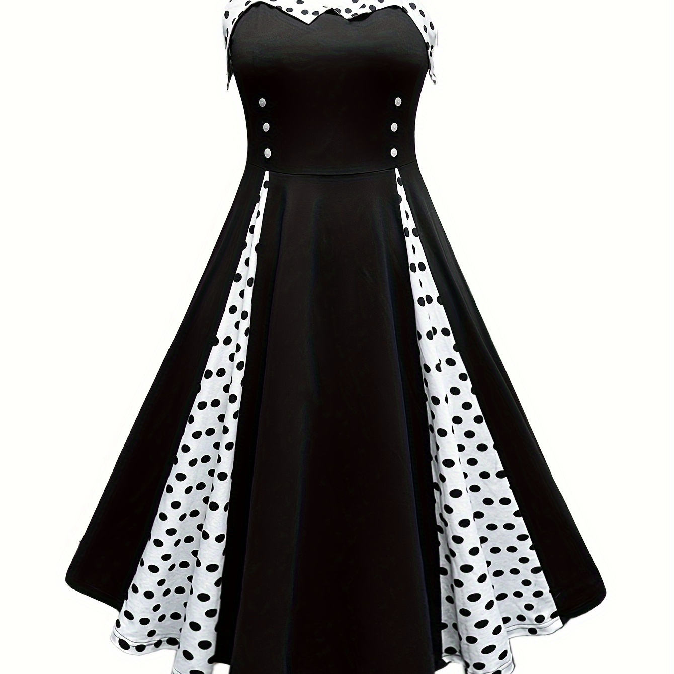 

Plus Size Polka Dot Print Cami Dress, Casual Sleeveless Paneled Midi Dress, Women's Plus Size Clothing