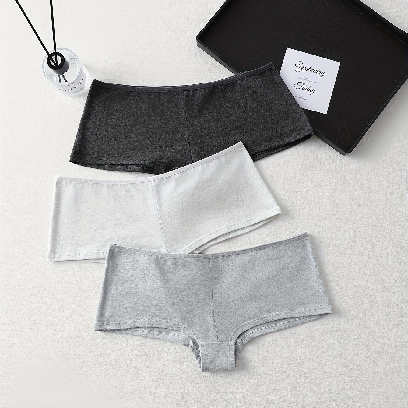 

3pcs Solid Seamless Boyshort Panties, Breathable & Comfy Intimates Panties, Women's Lingerie & Underwear