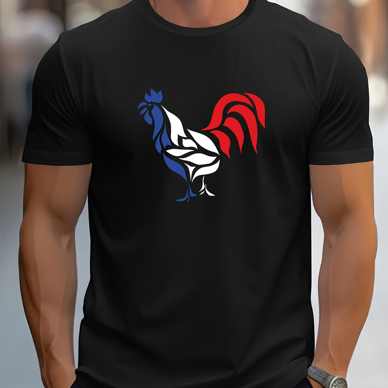 

T-shirt décontracté à imprimé créatif Rooster pour hommes, haut d'été et de printemps à manches courtes, coupe confortable, t-shirt élégant à col rond pour tous les jours