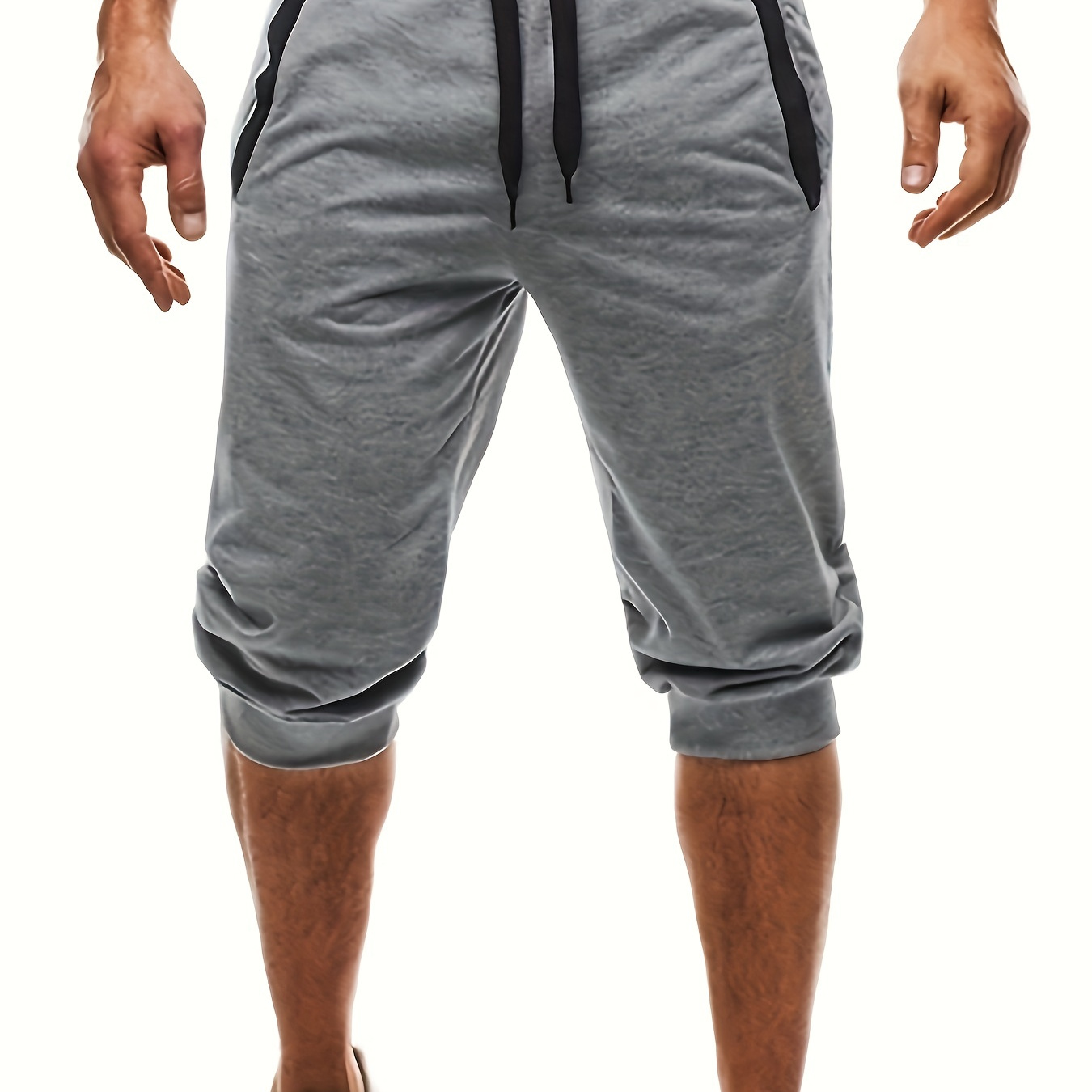 

Plus Size Men's Drawstring Adjustment Casual Shorts, Oversize Loose Cropped Pants Outdoor Activities