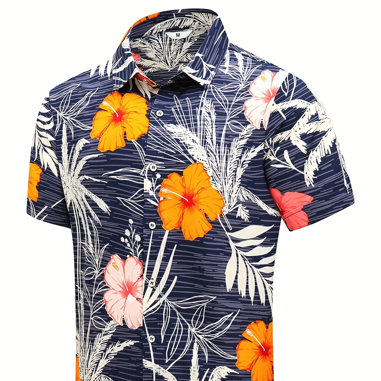 

Blue Flowers, Hawaiian Men's Shirt, Unisex Summer Vacation Beach Casual Short Sleeved Button Up Shirt, Printed Tropical Floral And Plant Elements Clothing