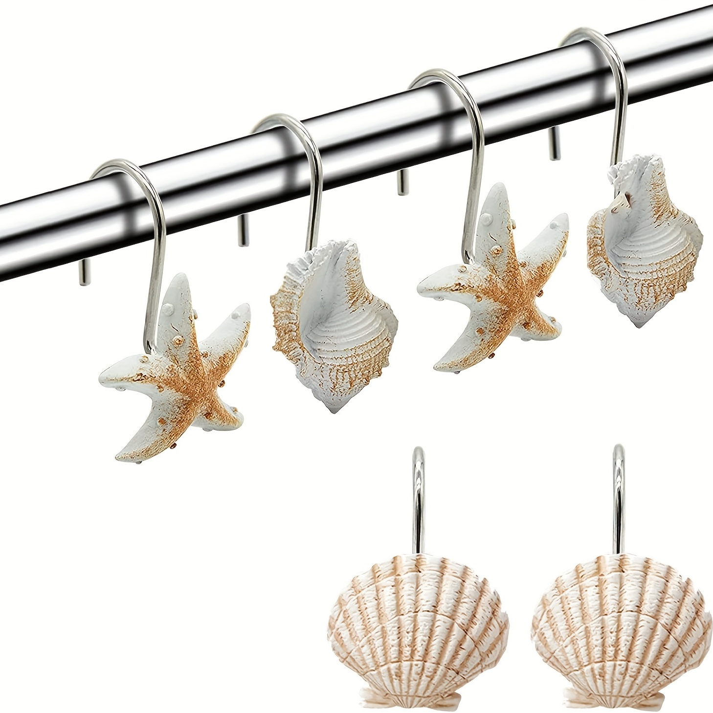 12 Pcs Shower Curtain Hooks Rings, Seashell  Shower Rings, Decorative Shower Curtain Hooks, Rust Resistant Shower Rings, Bathroom Decor