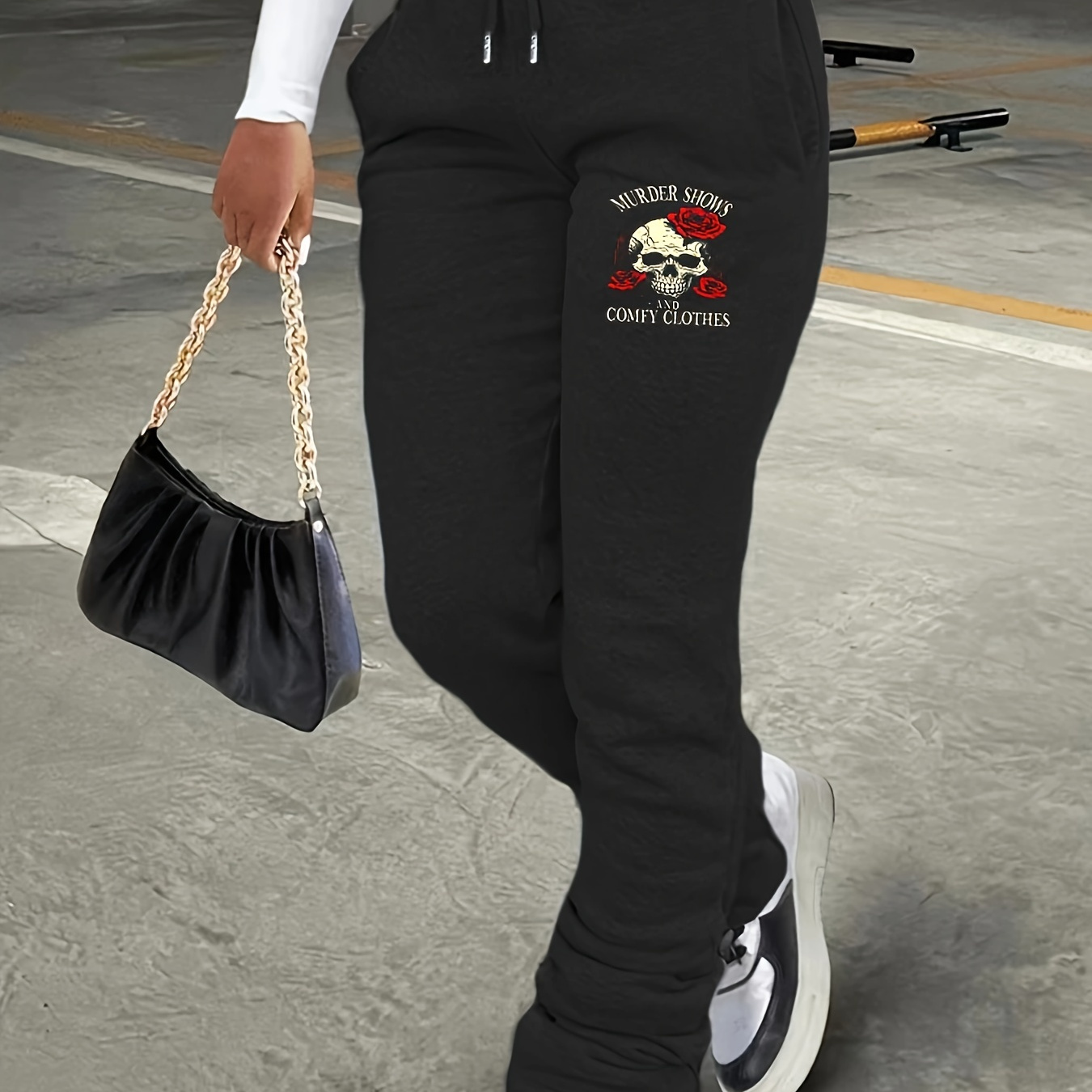 Floral Skull Print Drawstring Pants Casual Comfy Pocket - Temu