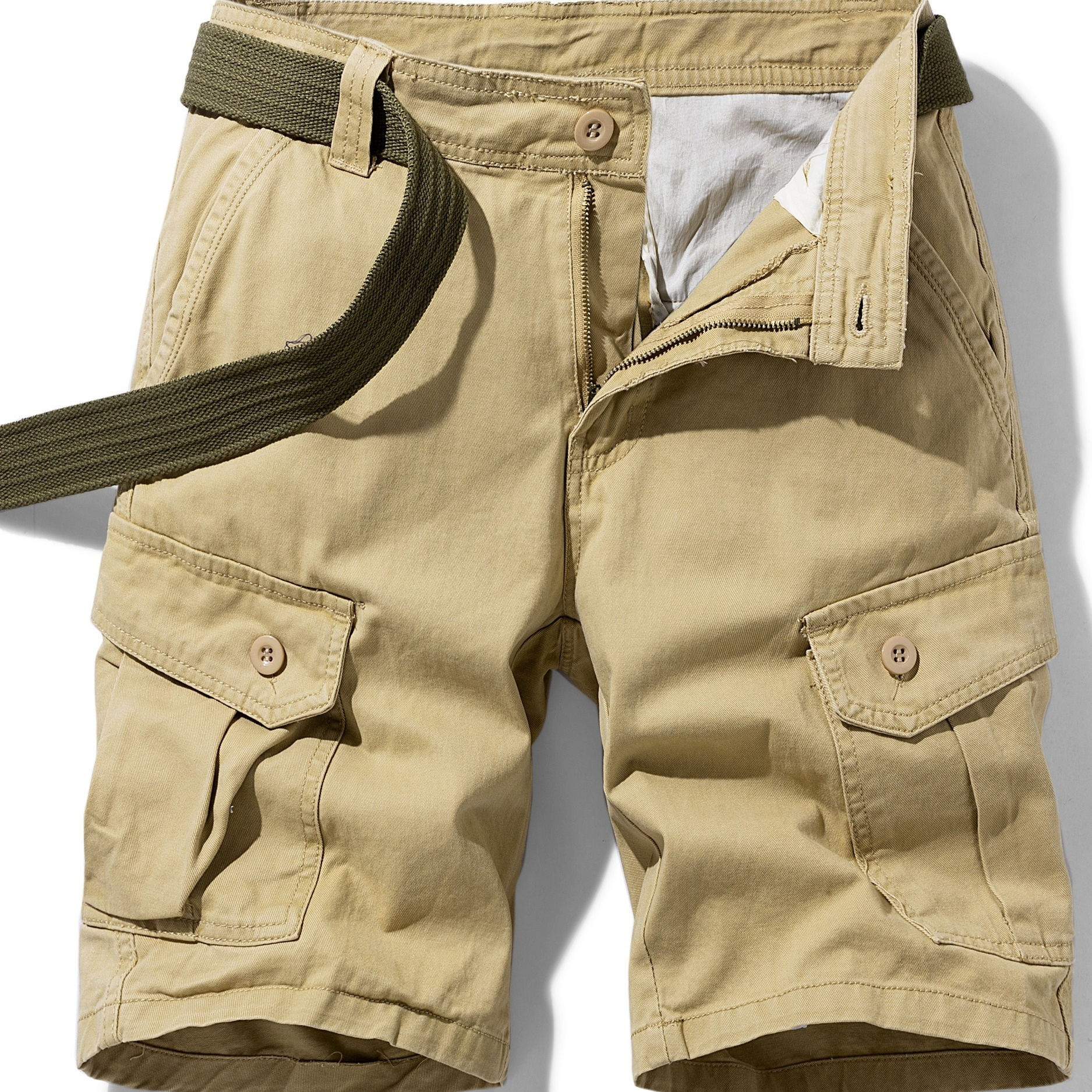 

Men's 100% Cotton Solid Shorts With Multi Pockets, Casual Shorts For Summer ( Belt Is Not Included )