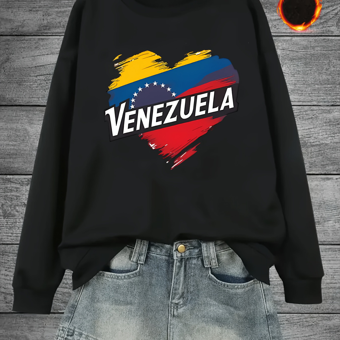

Women's Fleece-lined Sweatshirt Venezuelan - Polyester, Round For &