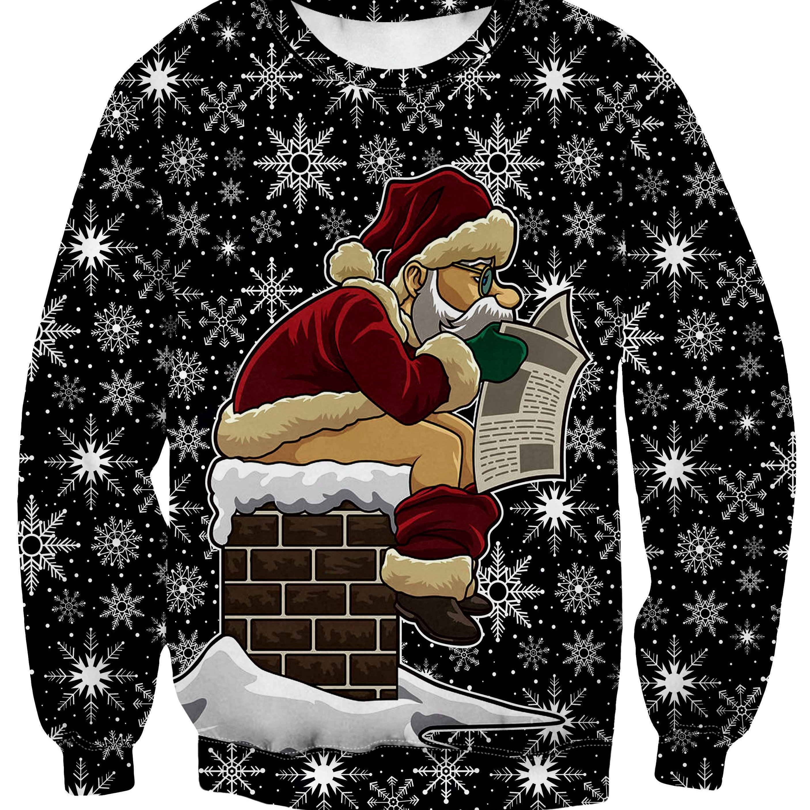 

Christmas Santa Print Trendy Sweatshirt, Men's Casual Graphic Design Crew Neck Pullover Sweatshirt For Men Fall Winter