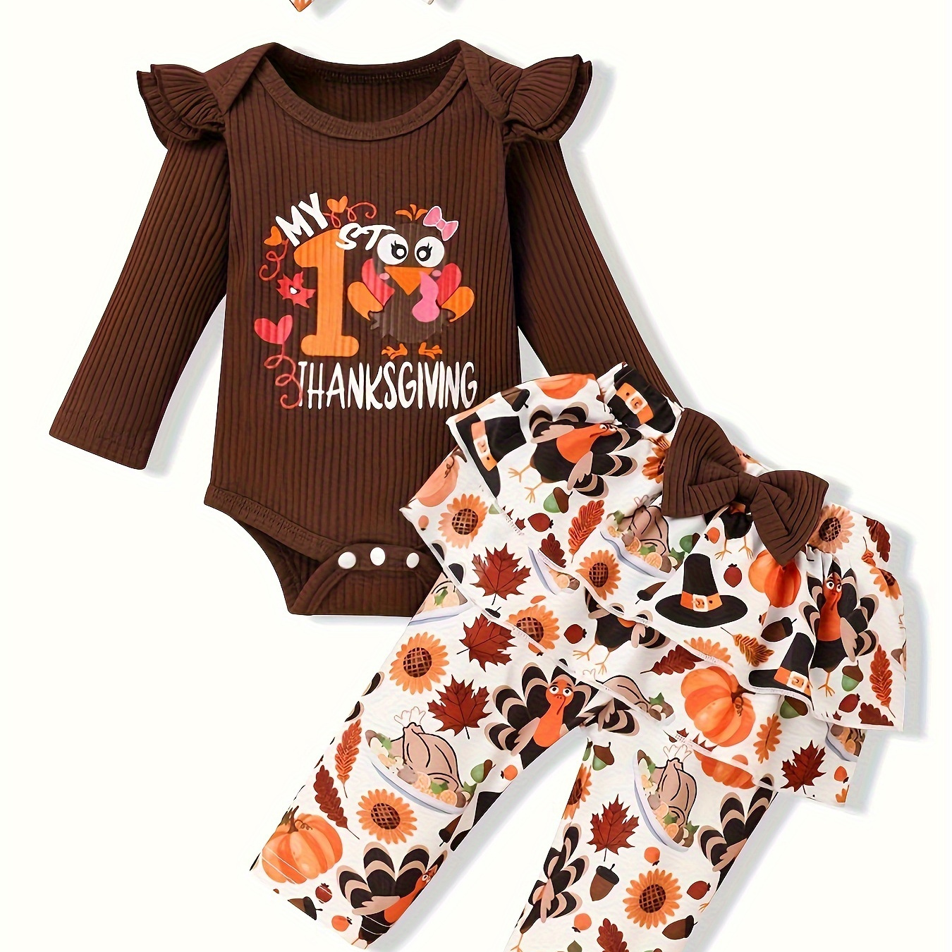 

Baby Girl Thanksgiving Outfit My First Thanksgiving Bodysuit Thanksgiving Turkey Flared Pants Clothes Set