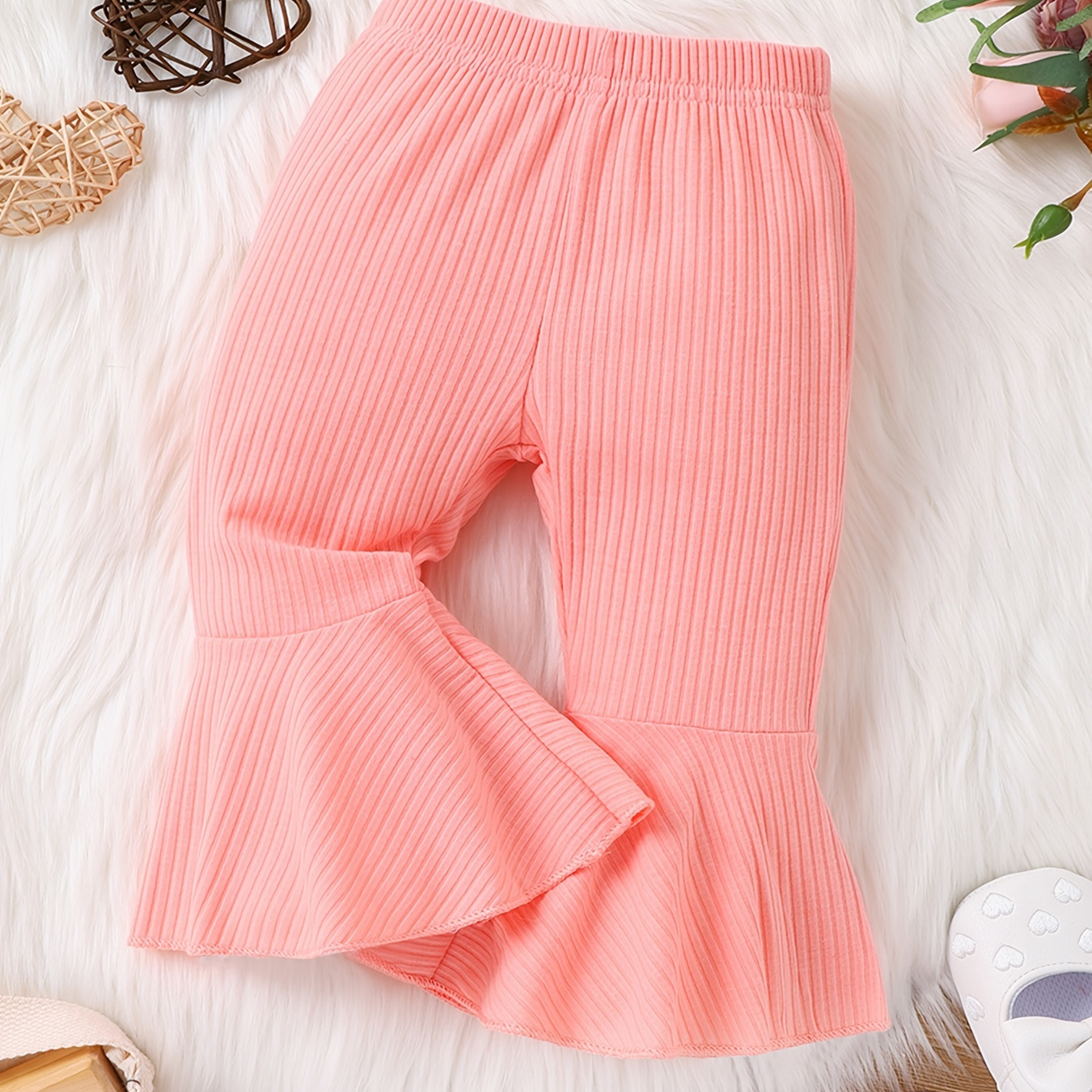 

Patpat Baby Girl Fancy Solid Basic Ribbed Flared Pants For Spring & Autumn/fall