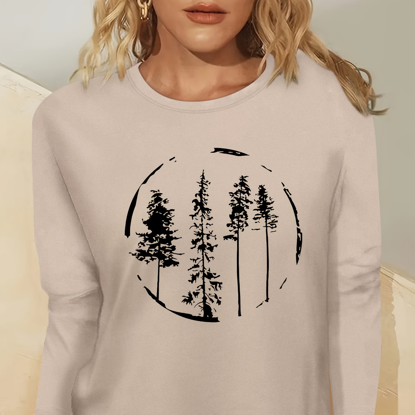 

Graphic Print T-shirt, Long Sleeve Crew Neck Casual Top For Spring & Fall, Women's Clothing