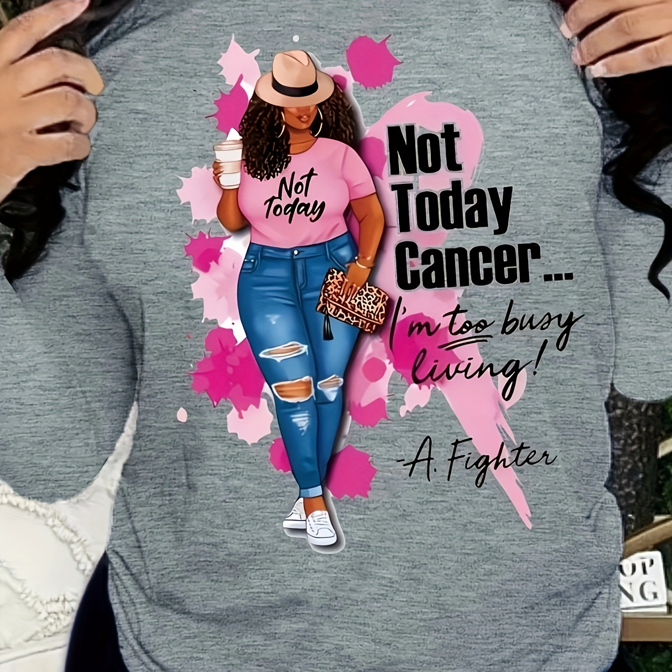 

Figure & Letter Print Crew Neck T-shirt, Casual Long Sleeve Top For Spring & Fall, Women's Clothing