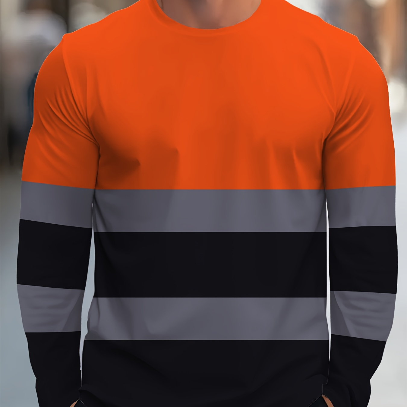 

1pc Men's Casual Striped Crew Neck T-shirt, Summer Polyester Knit Short Sleeve Top With Contrast Color