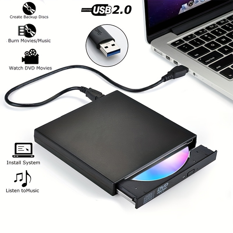 External DVD Optical Drive USB2.0 CD/DVD-ROM CD Player Reader Recorder For  Laptop Burning