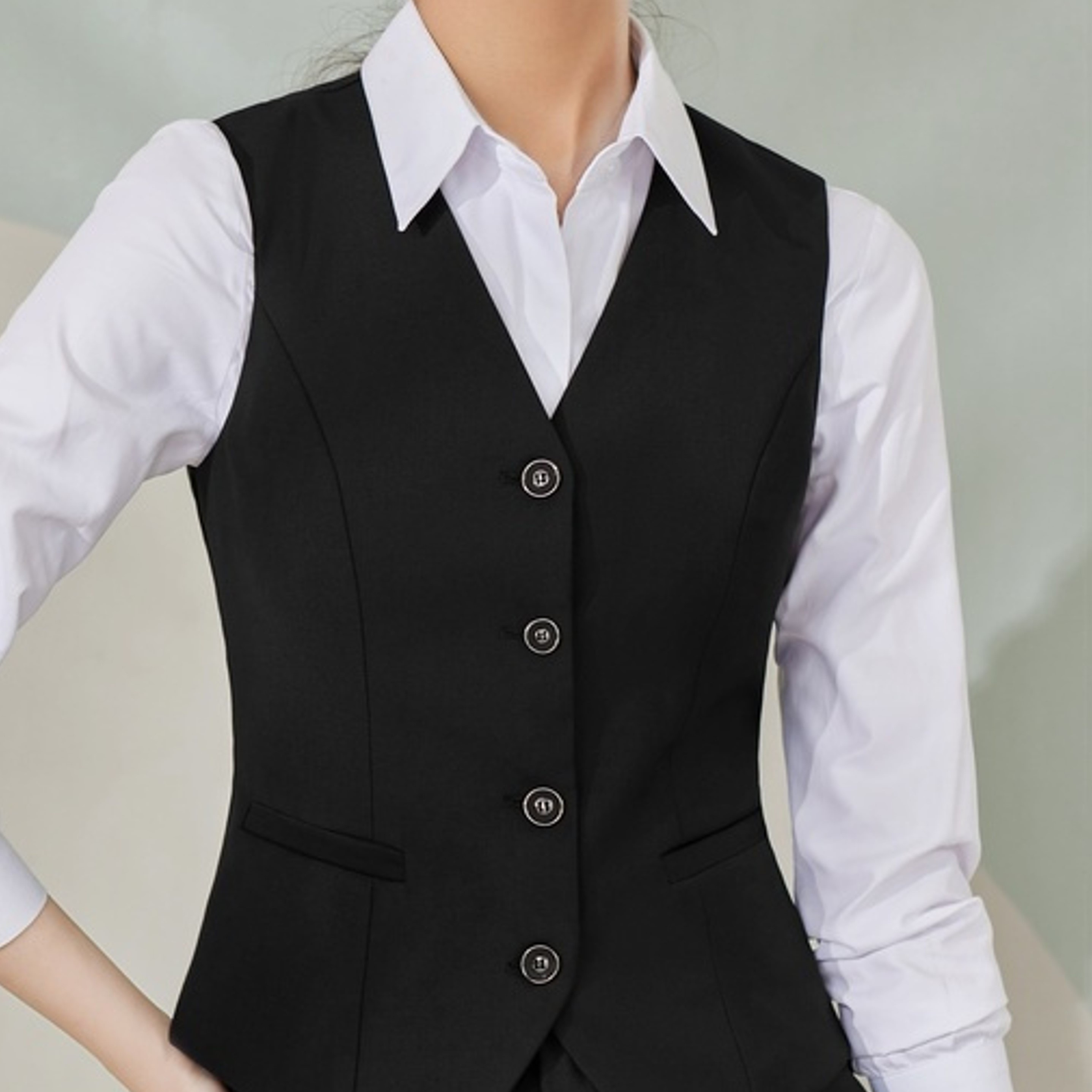 Women's Button Front Solid Vest