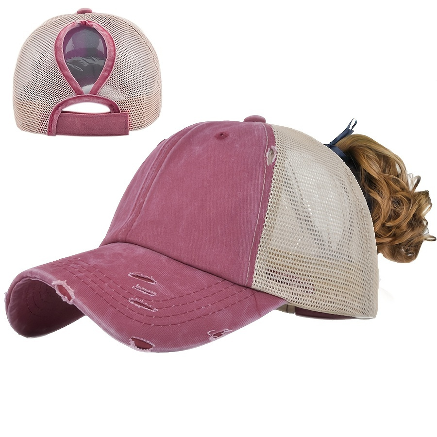 

Retro Patchwork Baseball Cap - Mesh Breathable Sun Protection & Ponytail Trucker Hat