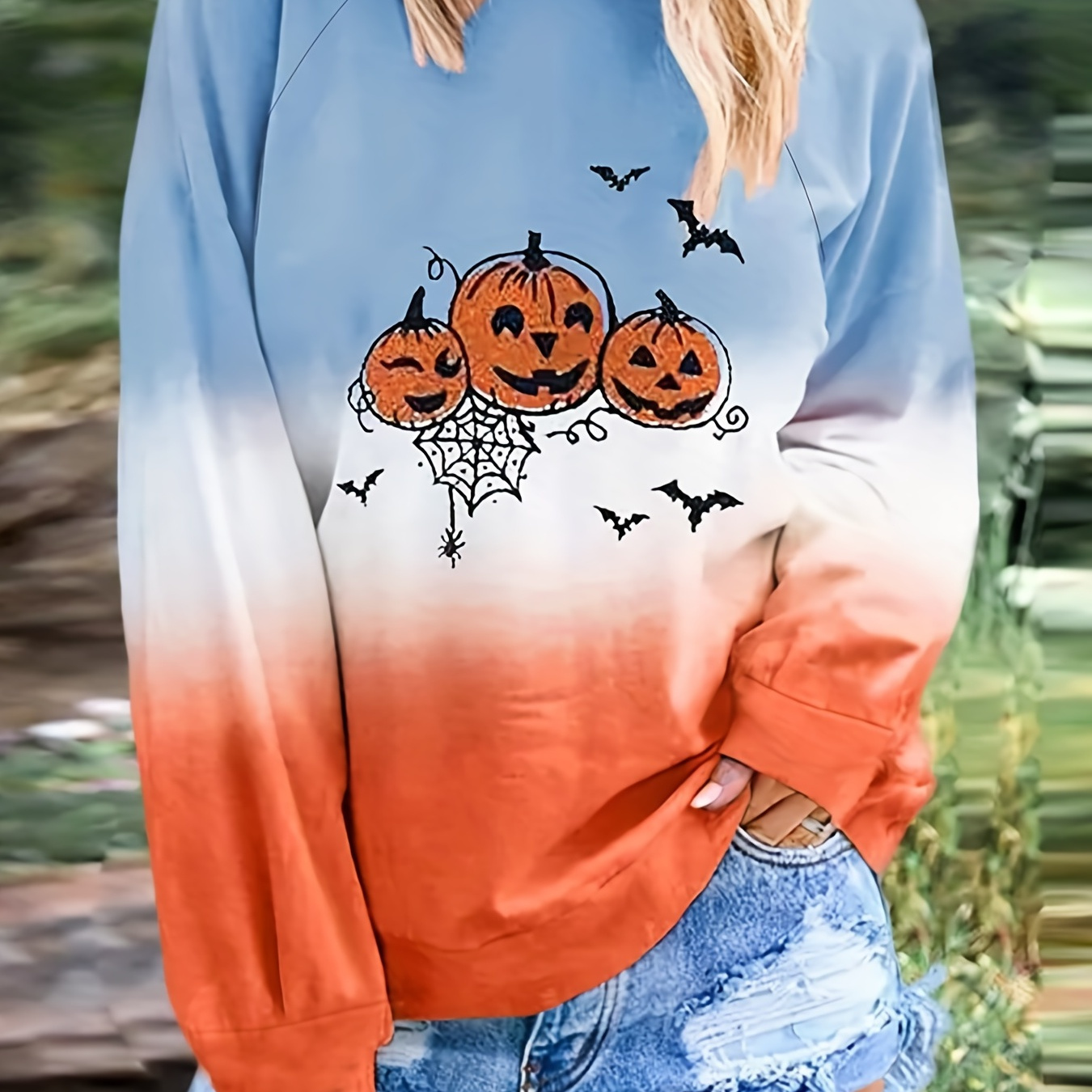 

Halloween Pumpkin Print Sweatshirt, Casual Long Sleeve Sweatshirt For Spring & Fall, Women's Clothing