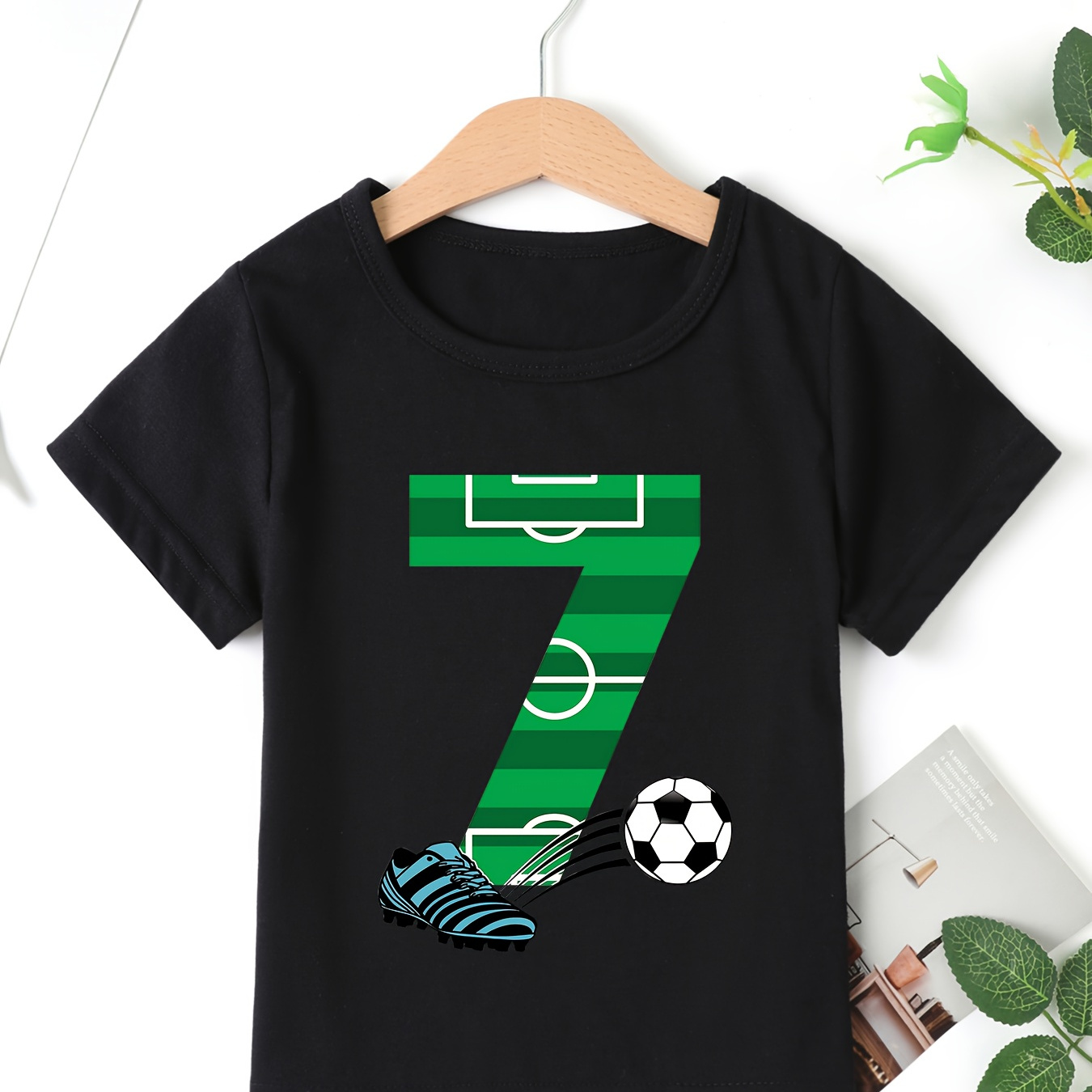 

Cute Number 7 & Soccer Print Casual Short Sleeve T-shirt For Boys, Cool Comfy Lightweight Versatile Tee Top, Boys Summer Outfits Clothes