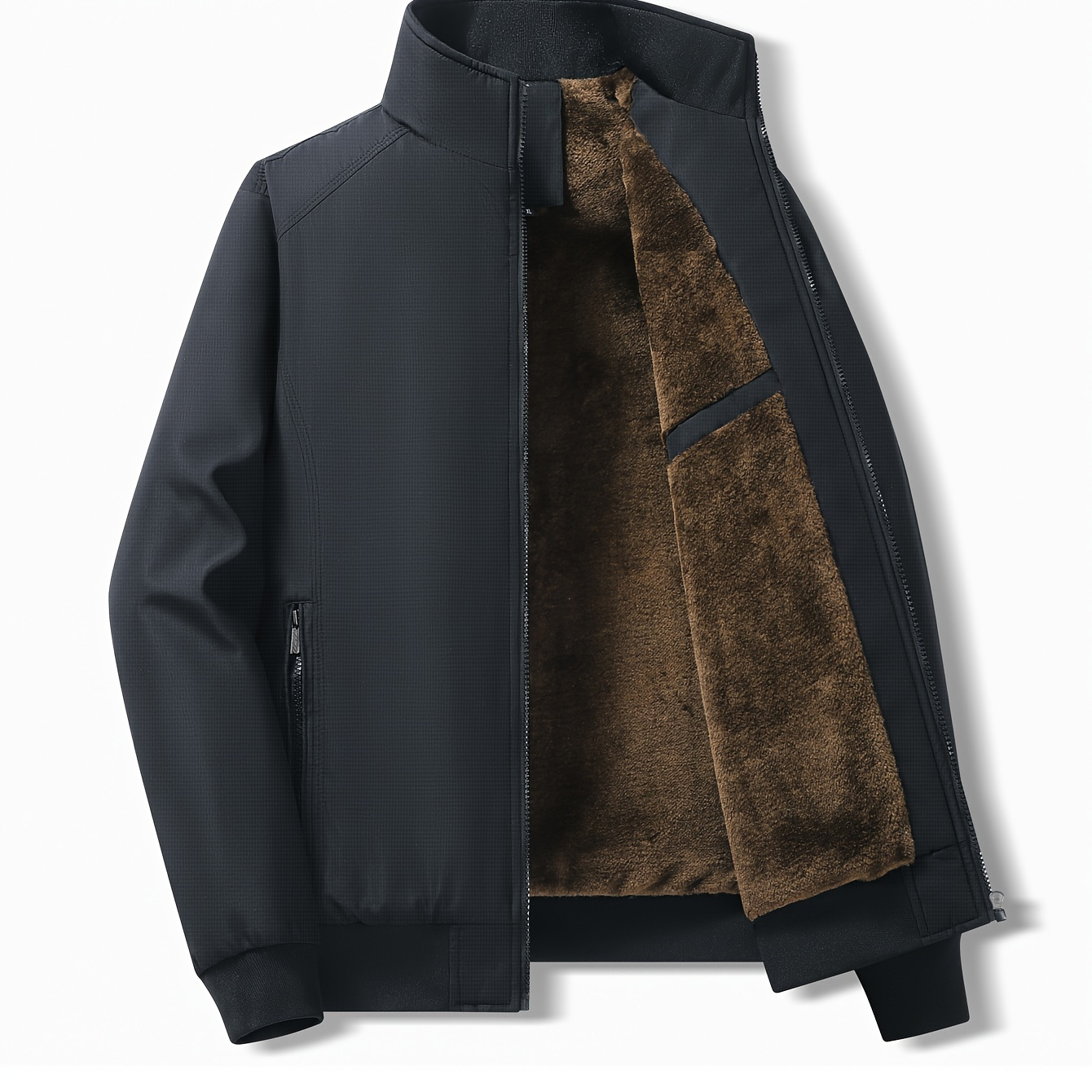 

Men's Casual Stand Collar Padded Jacket - Polyester, Solid Color, Full-zip, Long-sleeve, Regular Fit, Non-stretch Fabric, Outdoor Hiking Warm Coat With Polyester Fiber Filling And