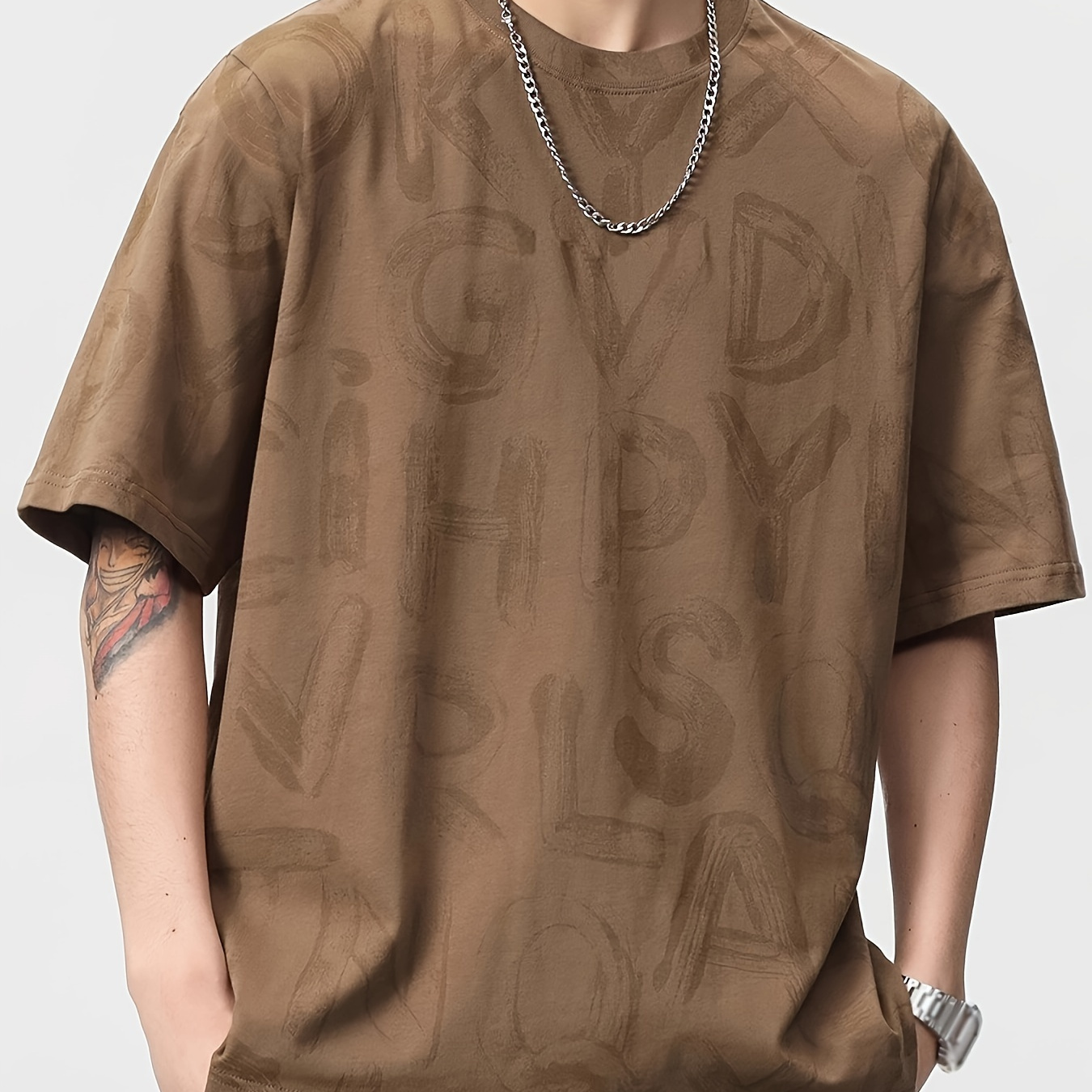 

Letters Print Men's Crew Neck Fashionable Short Sleeve Sports T-shirt, Comfortable And Versatile, For Summer And Spring, Athletic Style, Comfort Fit T-shirt, As Gifts