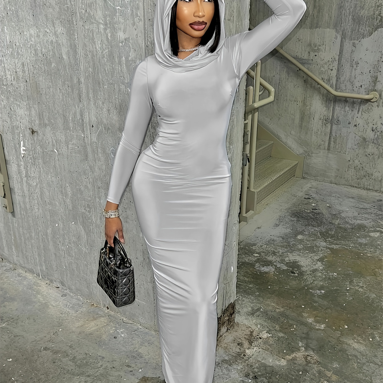 wlwxr women's bodycon hooded maxi dress long - Temu United
