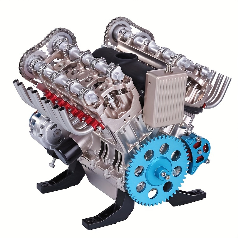  BADEZ Kit de montaje de modelo de motor de vehículo, modelo de  motor V8 eléctrico dinámico de simulación, kit de construcción de automóvil  en línea de 4 cilindros sin ensamblar, mini