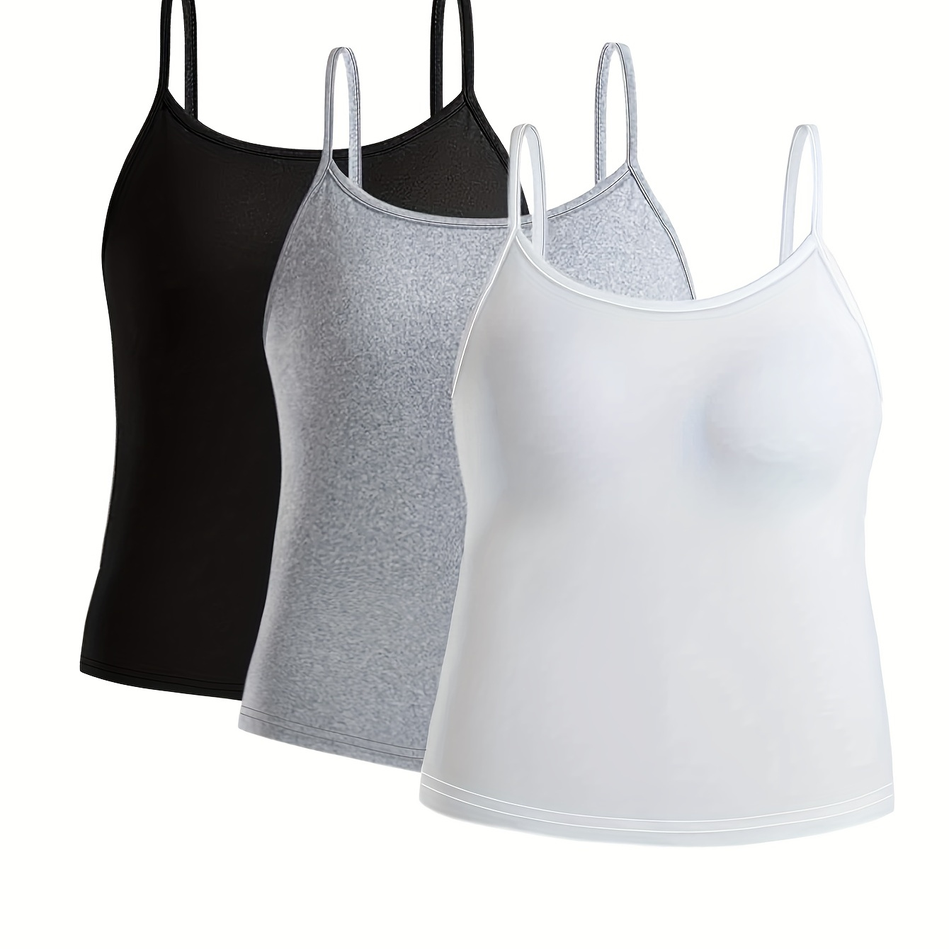 

Ensemble De 3 Débardeurs Sexy Grande Taille, Ensemble Trois Pièces Pour Femmes, Col Rond Uni, Coupe Cintrée, Extensible Moyen