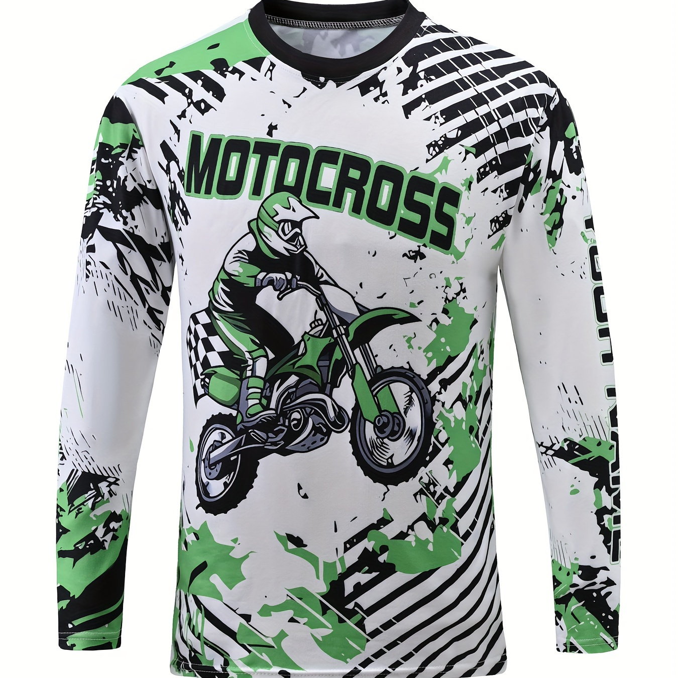 

Boys Cool Motocross Long Sleeve T-shirt, Street Style 3d Print Round Neck Top, Spring Autumn Dirt Bike Jersey