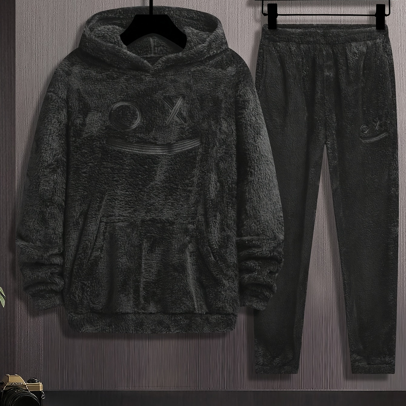 

Embroidered And Sweatpants Set - Polyester , Hooded Sweatshirt And Pants For Fall/